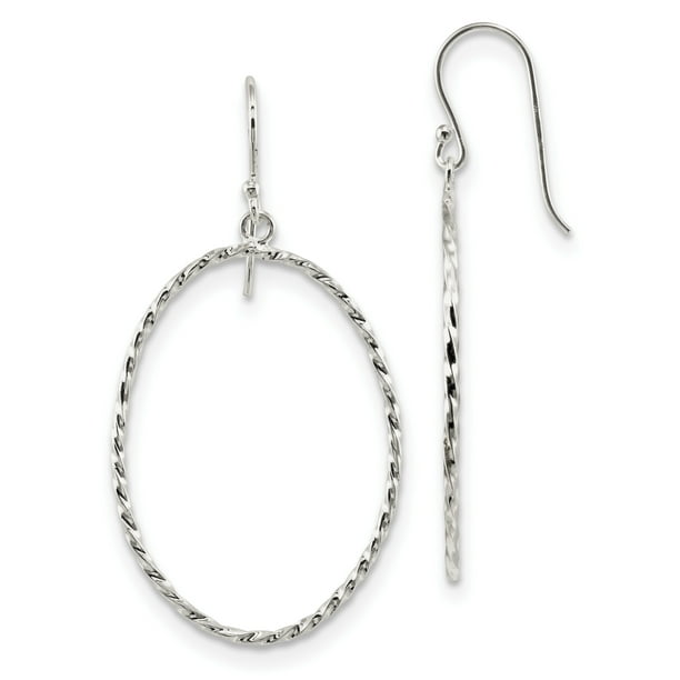 Stainless Steel Polished & Textured Ovals Dangle Earrings Stainless Steel Polished & Textured Ovals Dangle Earrings